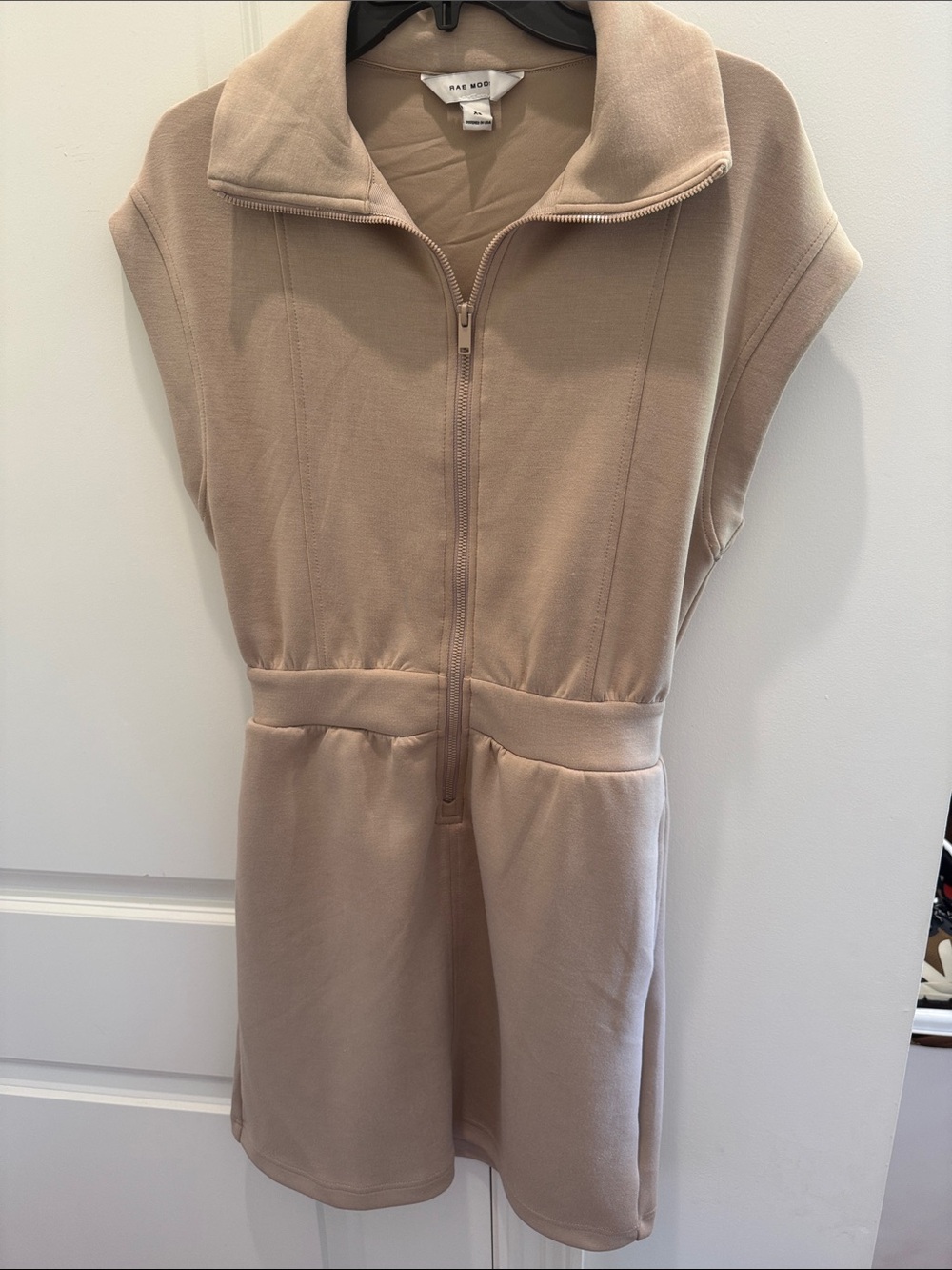Rae mode Sleeveless Zip-Front Knit Dress in Beige